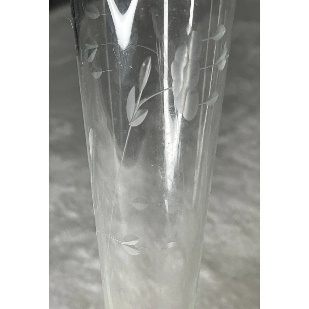 Princess House Heritage Bud Vase Floral Etched Glass Scalloped Fluted Rim 10